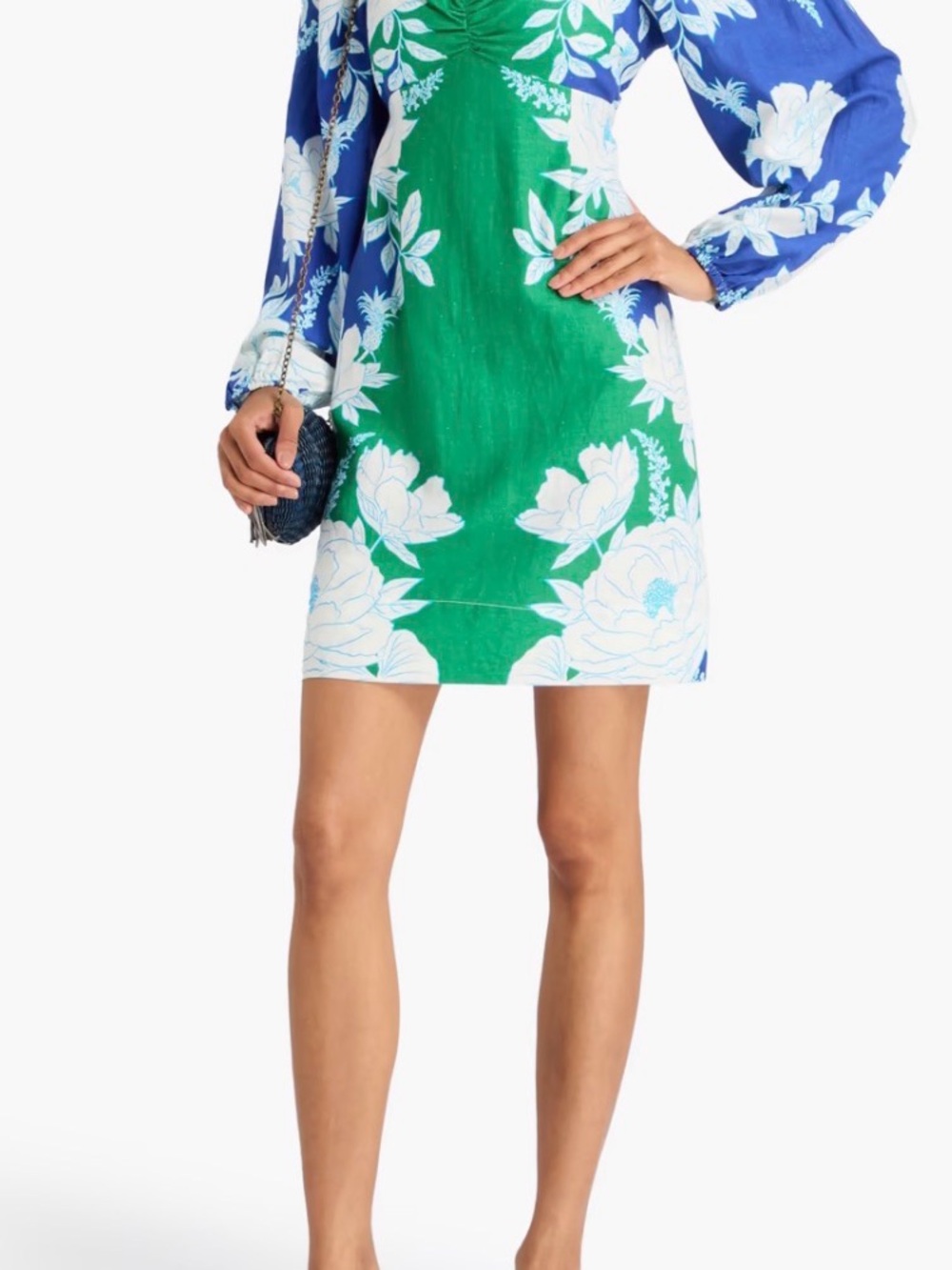 Farm Rio Soft Garden Mini Dress Size S Anthropologie Blue Green Floral - Picture 4 of 5